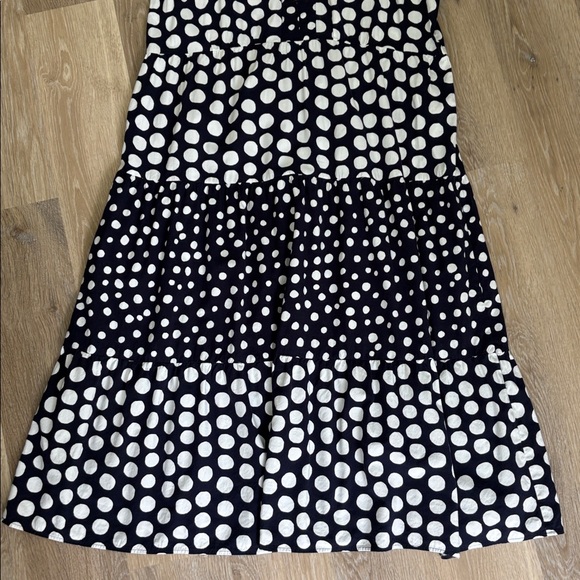 LOFT Maxi Dress size large navy blue and white polka dots tiered flutter sleeve - Picture 9 of 14